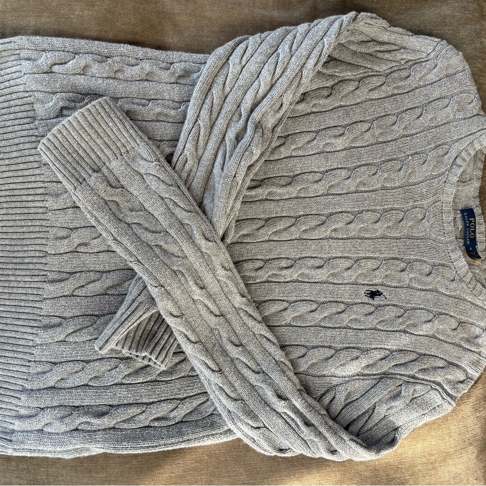 Polo by Ralph Lauren Light Gray Cable Knit Crewneck Sweater